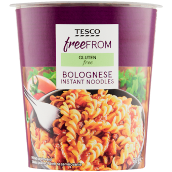 Tesco Free From Bolognese bezlepkové instantní nudle se sušenou zeleninou a hovězím masem