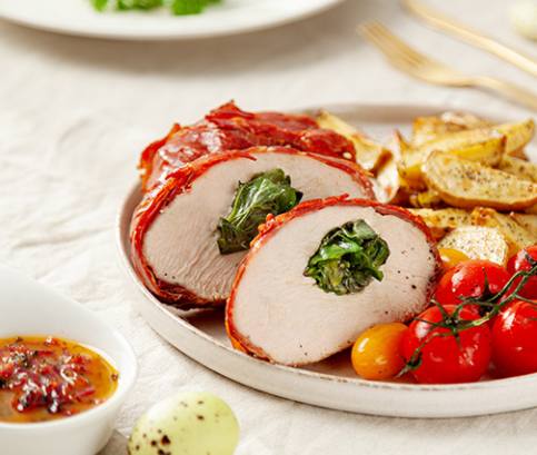 Krůtí prsa v prosciutto šunce s bramborem