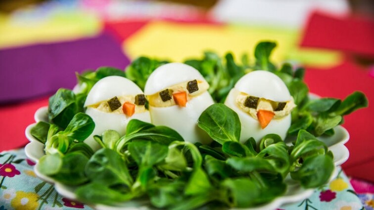 Roztomilá velikonoční kuřátka na polníčkovém hnízdečku