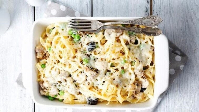 Zapečené tagliatelle s houbami a parmazánem