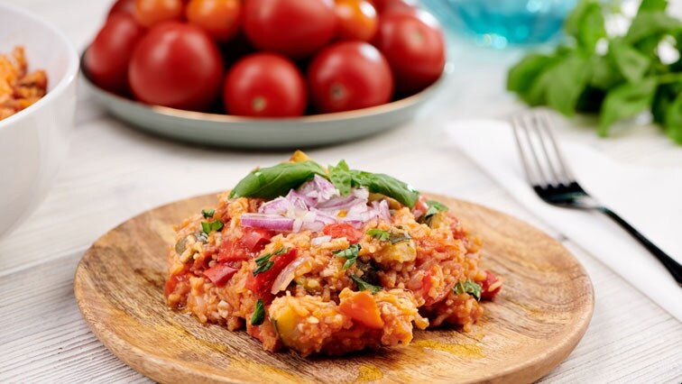 Vegánske rizoto s pečenou zeleninou