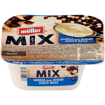 Müller MIX vanilkový jogurt s čokoládovými guľôčkami