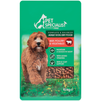 Pet Specialist teljes értékű száraz eledel felnőtt kutyáknak marhával baromfival zöldséggel