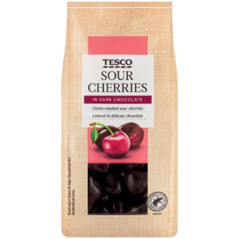Tesco kandírozott meggy étcsokoládé bevonatban
