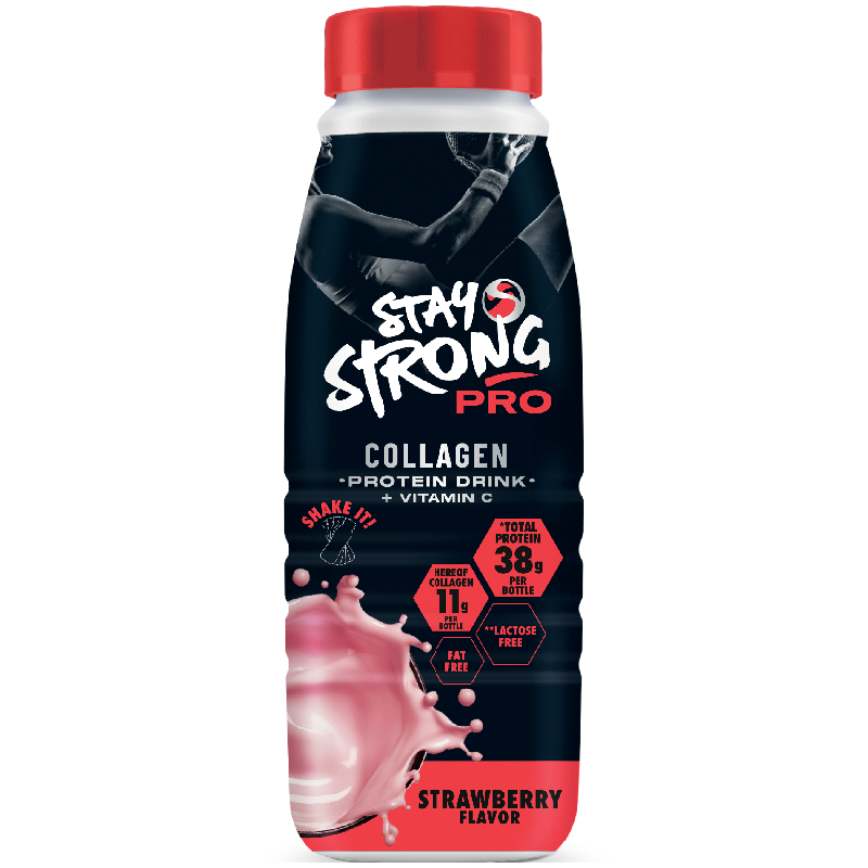Stay Strong Pro Uht Laktózmentes Eper ízű Fehérjeital Kollagénnel és édesítőszerrel