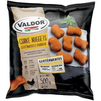 Valdor gyorsfagyasztott panírozott csirke nuggets gluténmentes panírban