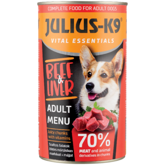 JULIUS-K9 teljes értékű állateledel felnőtt kutyák számára marhával és májjal