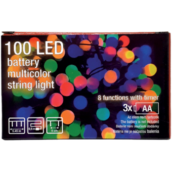100 LED bogyós fényfüzér elemmel
