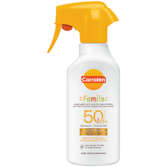 Carroten Family SPF50 naptej spray arcra és testre