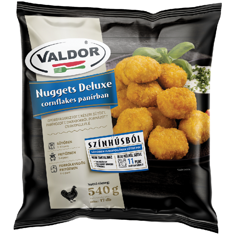 Valdor Nuggets Deluxe Gyorsfagyasztott, Készre Sütött Csirkemellfilé Cornflakes Panírban*