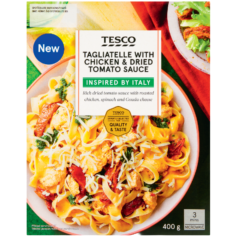 Tesco Főtt Durum Tagliatelle Tészta Szárított Paradicsomos Szósszal Sült Csirkemell Darabokkal