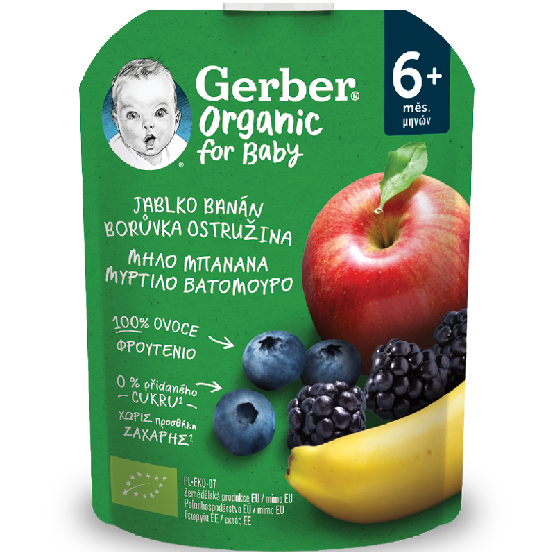 Gerber Alma-banán-áfonya-szeder Bio Gyümölcspüré