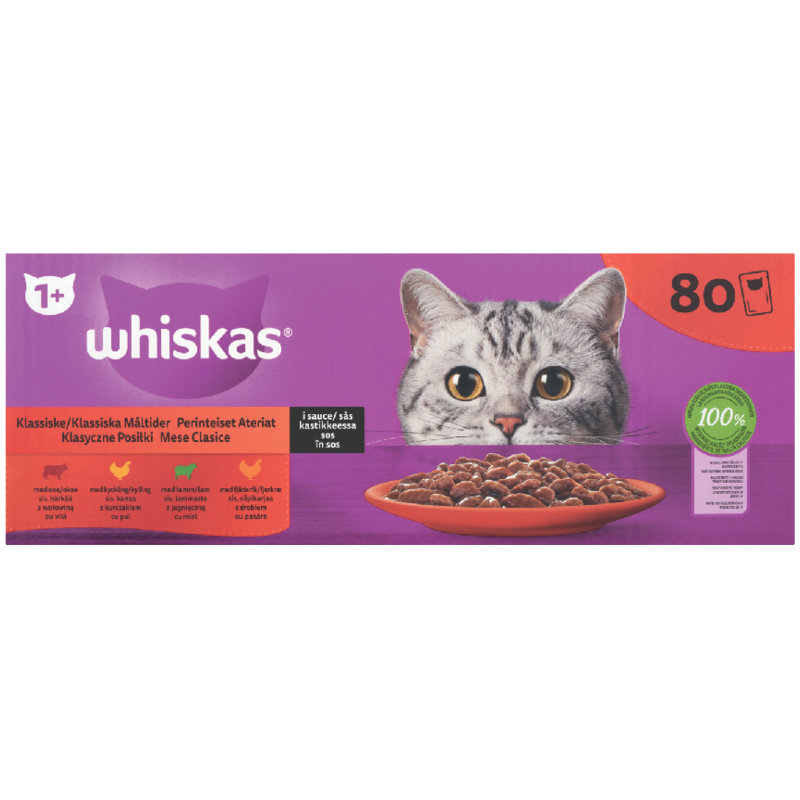 Whiskas 1+ Klasszikus ételek Teljes értékű Nedves Eledel Felnőtt Macskáknak