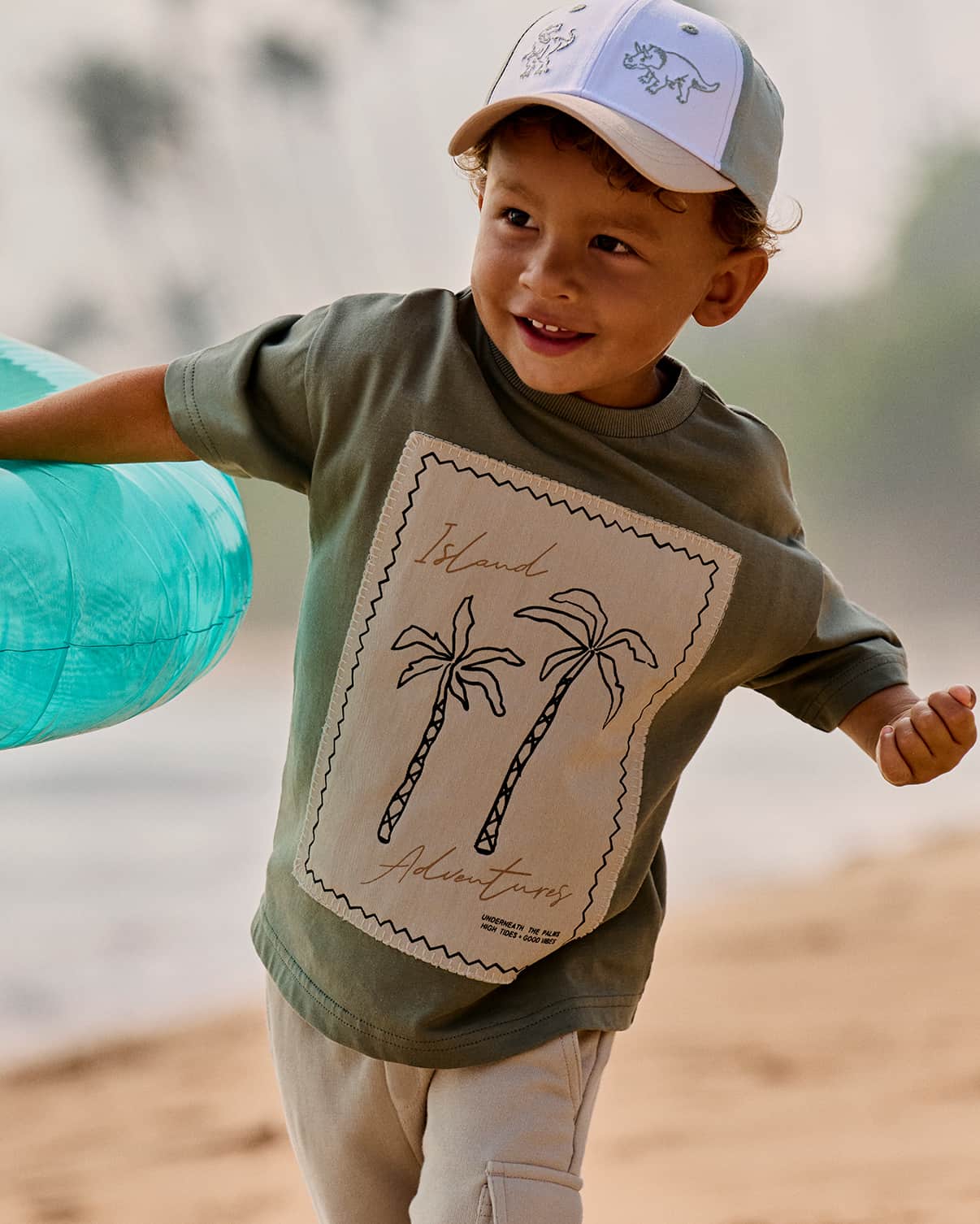 Young boys' palm patch t-shirt and khaki shorts set