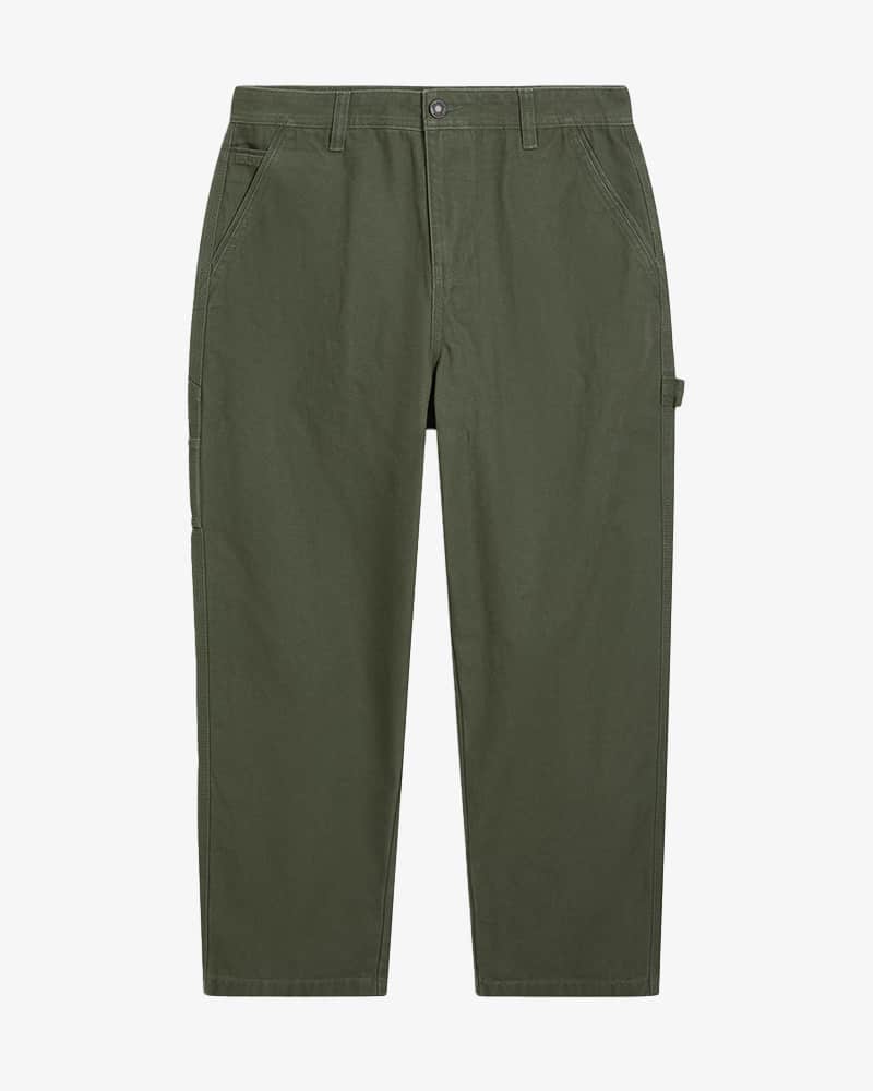 Green vintage canvas carpenter trousers.