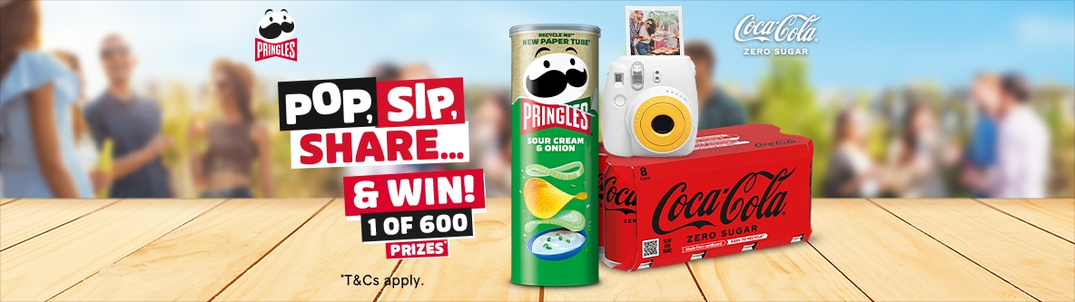 Pop, sip, share.. & win 1 of 600 prizes. Text To Win. T&Cs apply.