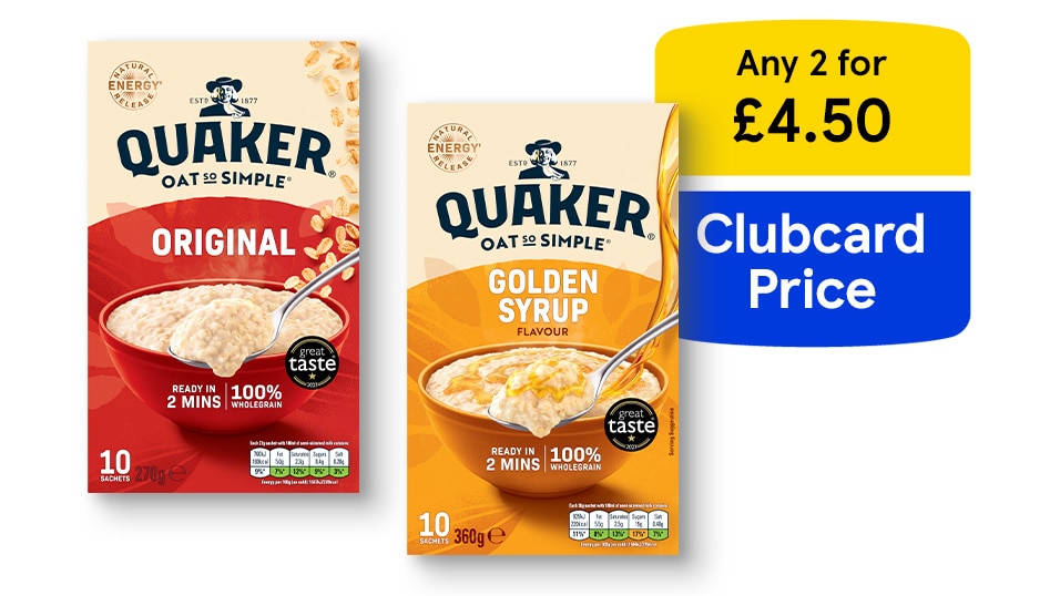 2 for £4.50 Quaker porridge 10-packs