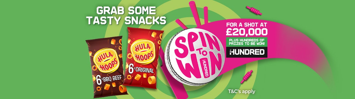 Grab some tasty snacks. Spin to win for a shot at £20,000 prize. On-pack Promotion. T&Cs apply.