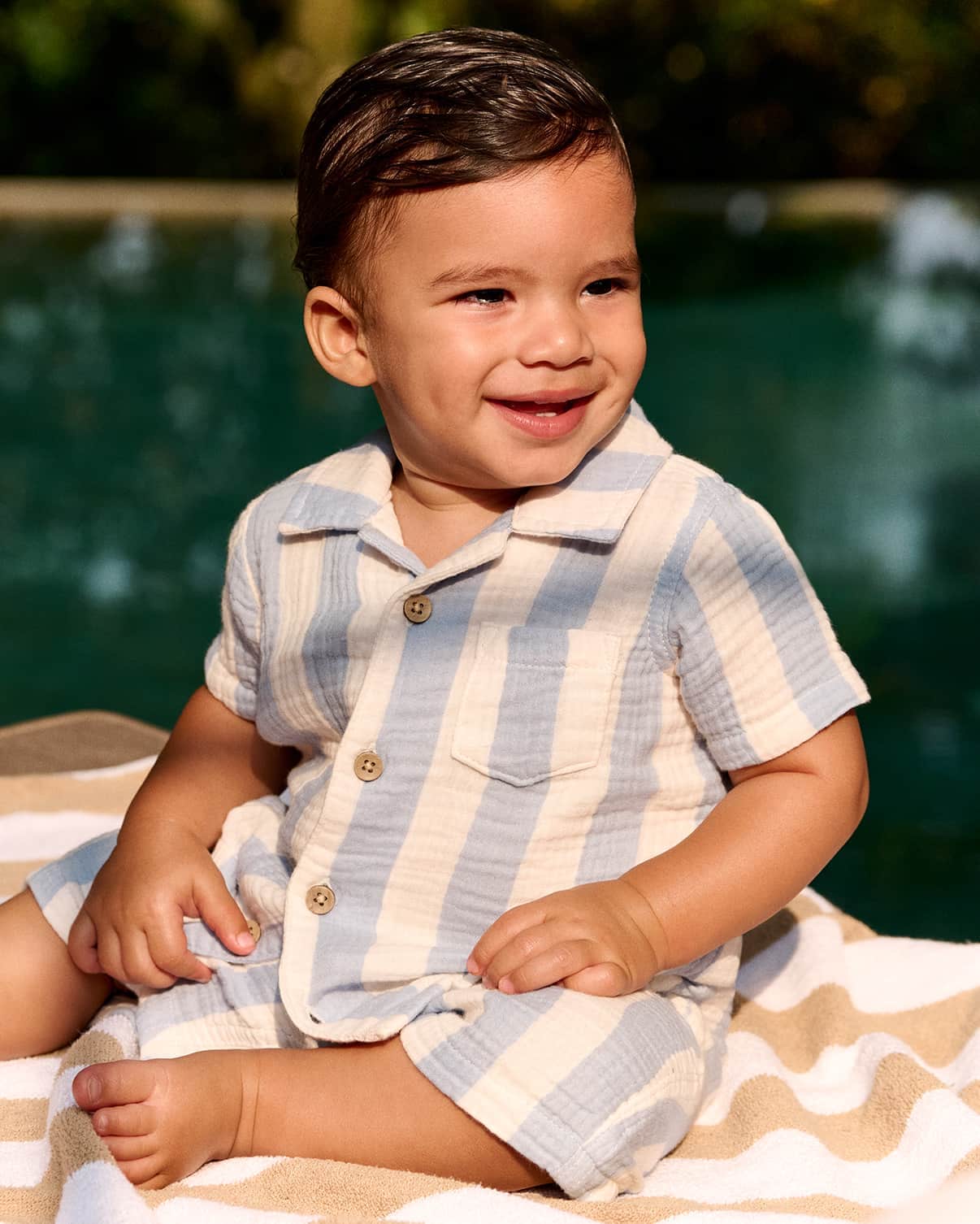 Baby boy blue striped shirt and shorts set
