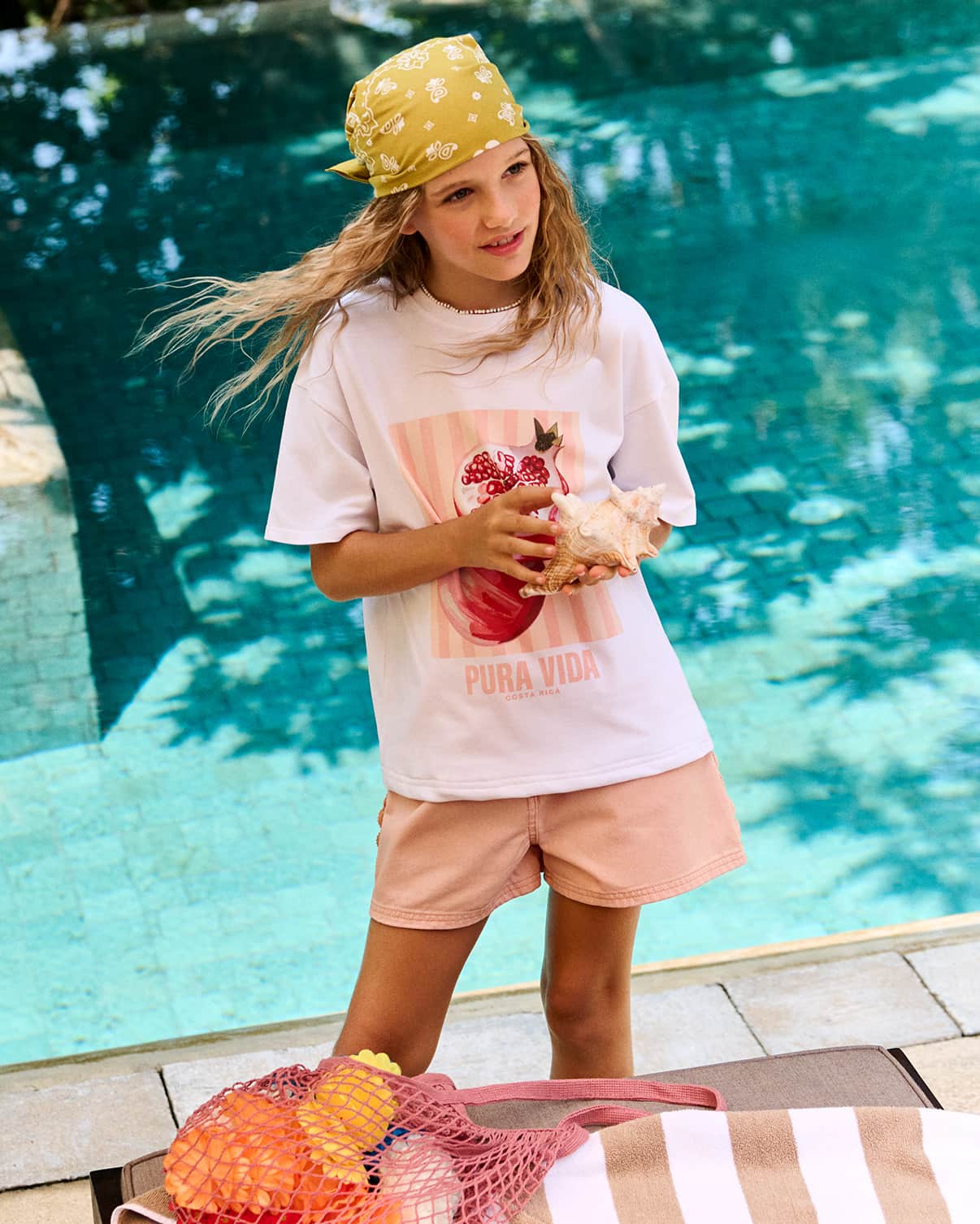 Older girls' white pomegranate print t-shirt