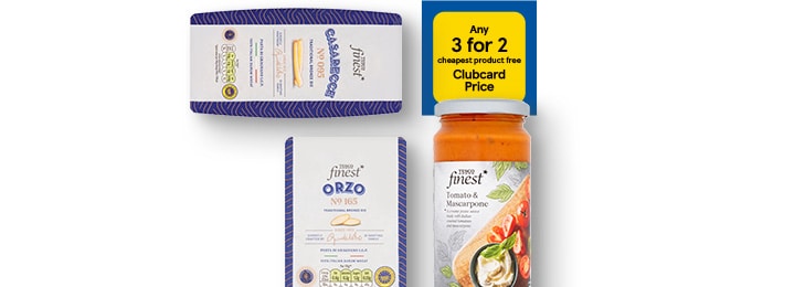 Upgrade your midweek pasta with 3 for 2 on Finest pasta and sauces