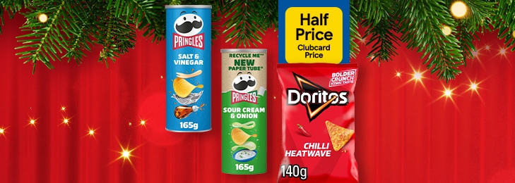 Stack your snacks with half price Pringles and Doritios