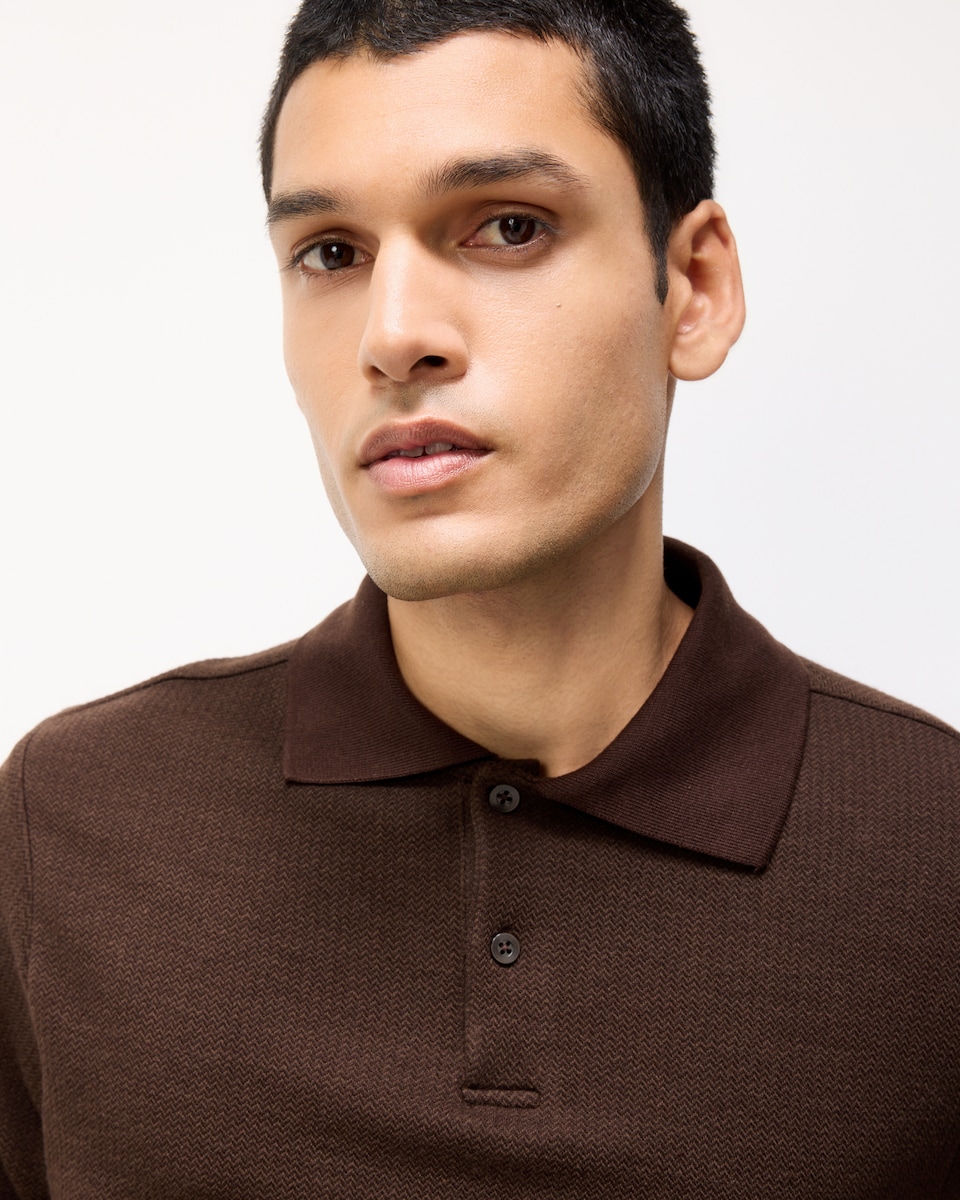 image 1 of F&F Textured Short Sleeved Polo Shirt in Brown