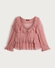image 5 of F&F Ruffle Trim Detail Tie Neck Blouse in Pink