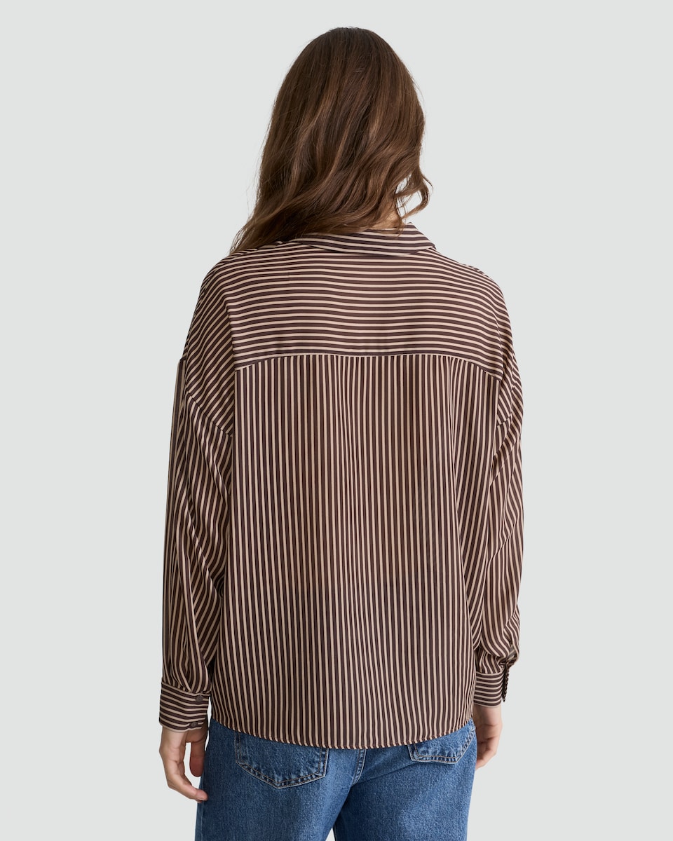 image 1 of F&F Stripe Print Tie Front Shirt in Multi Black
