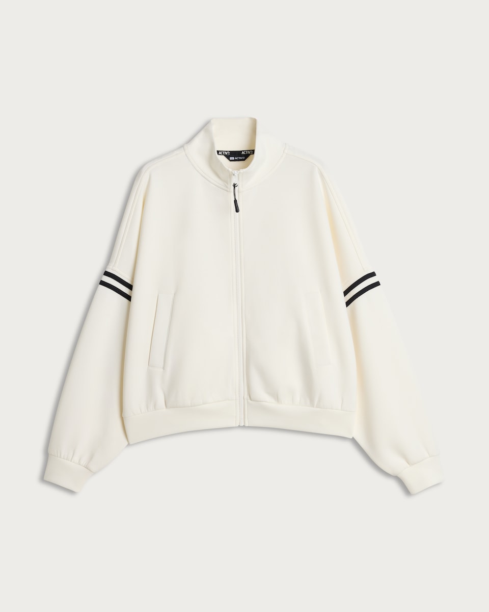 image 1 of F&F Active AFTERCLASS Side Stripe Zip Through Sweatshirt in Cream