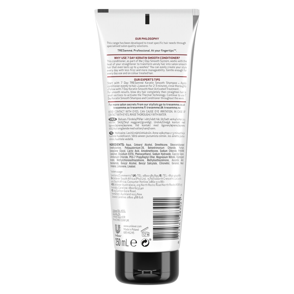 image 1 of Tresemme Keratin 7 Day Smooth Conditioner 250Ml
