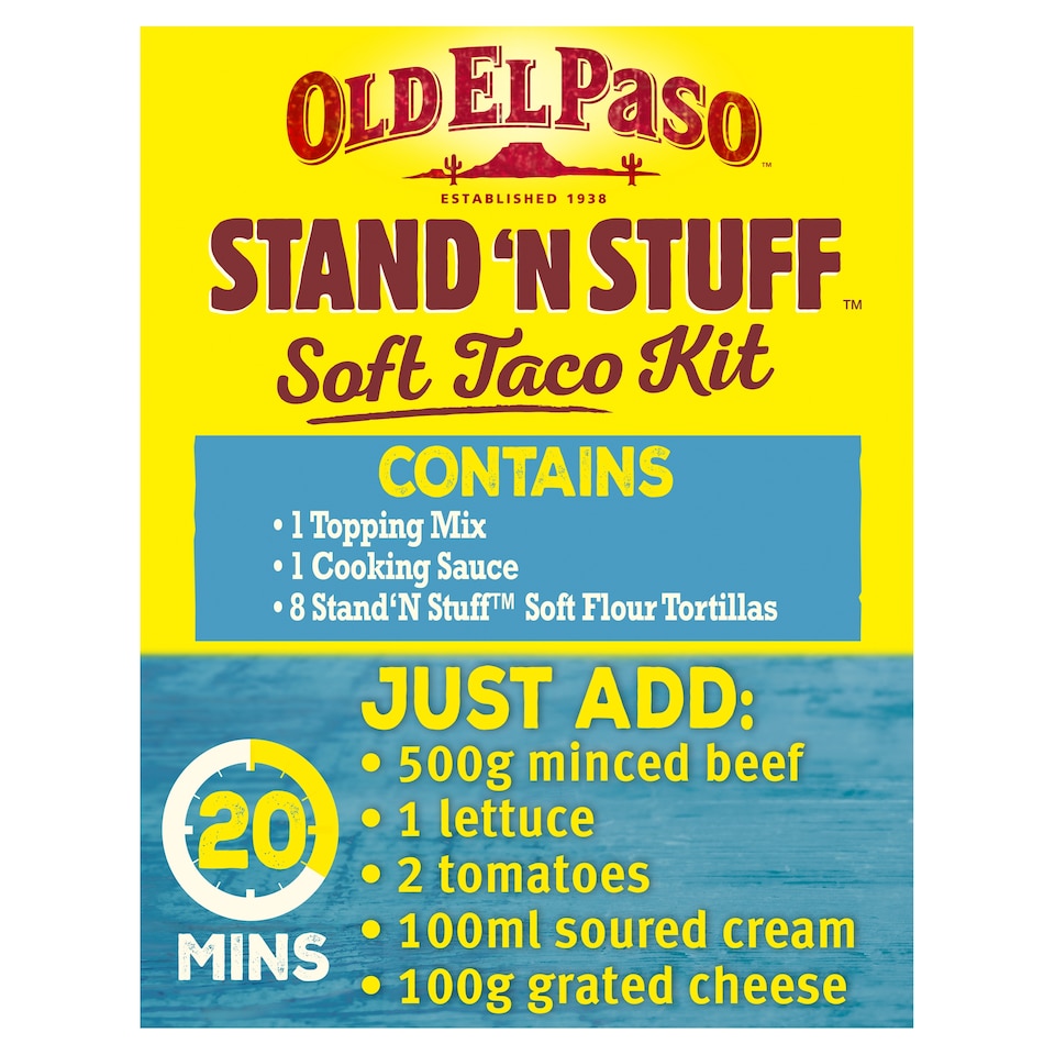 image 1 of Old El Paso Stand 'N' Stuff Taco Boat Kit - Extra Mild 329g