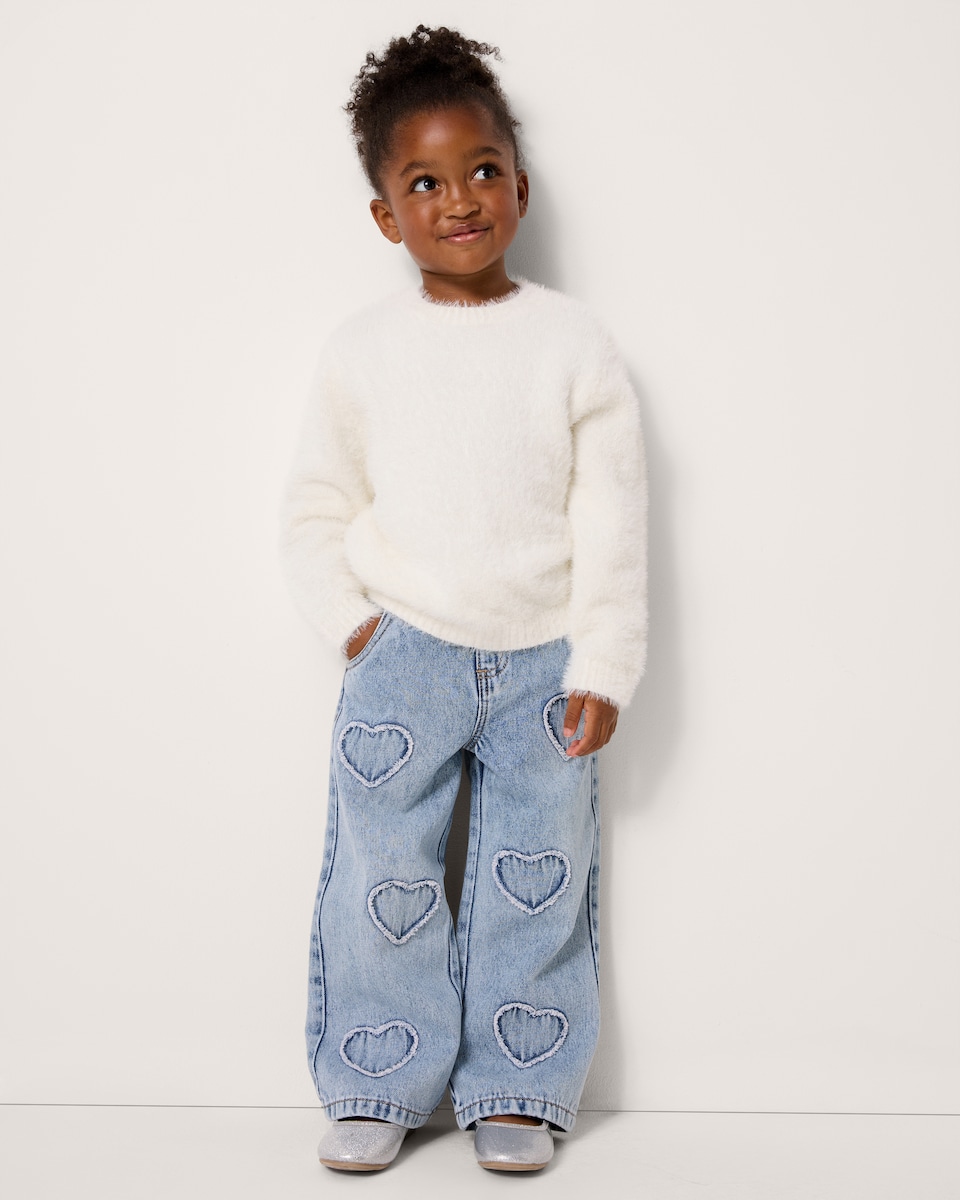 image 1 of F&F Girls Fluffy Jumper in Cream