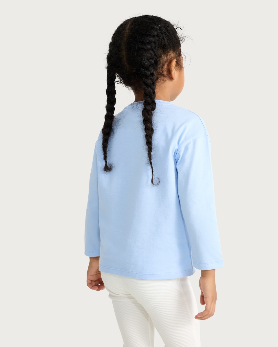 image 1 of F&F Girls Pure Cotton Unicorn Snacks Long Sleeved Top in Blue