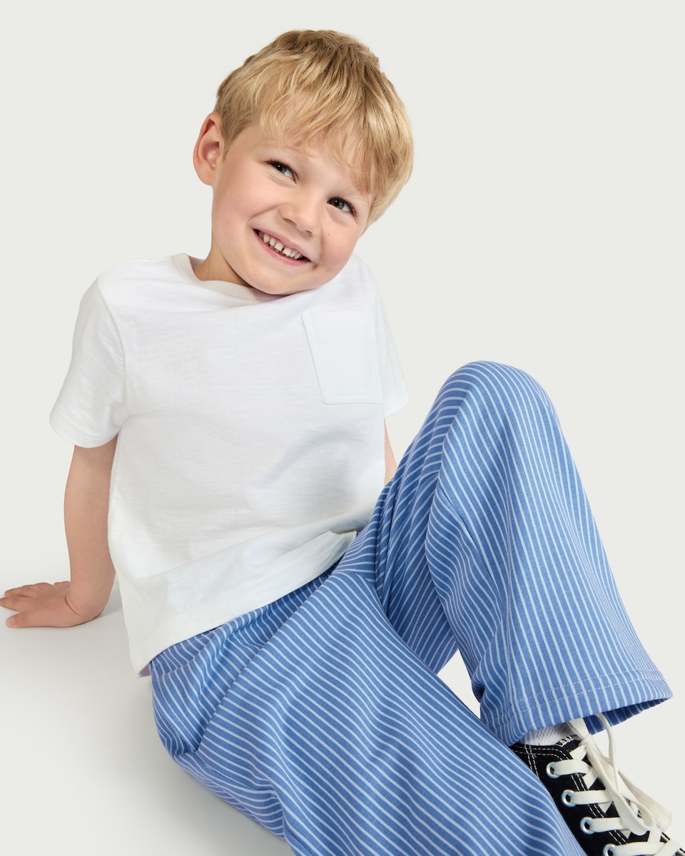image 1 of F&F Boys Cotton Rich Striped Wide Leg Joggers in Blue
