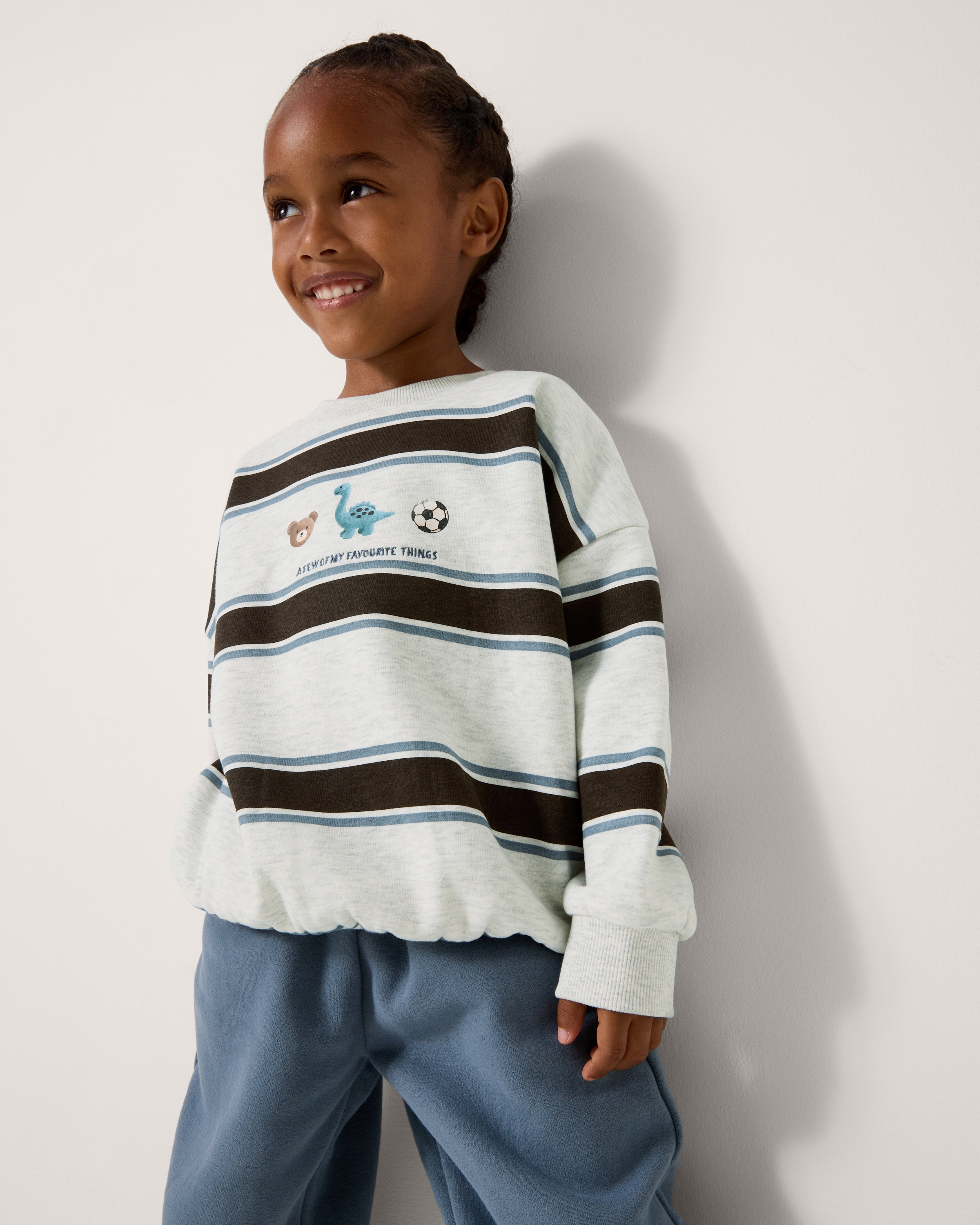 F&F Boys Cotton Rich Striped Sweatshirt in Grey Marl