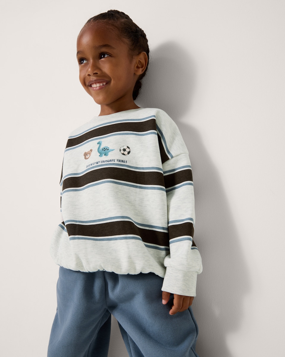 image 1 of F&F Boys Cotton Rich Striped Sweatshirt in Grey Marl