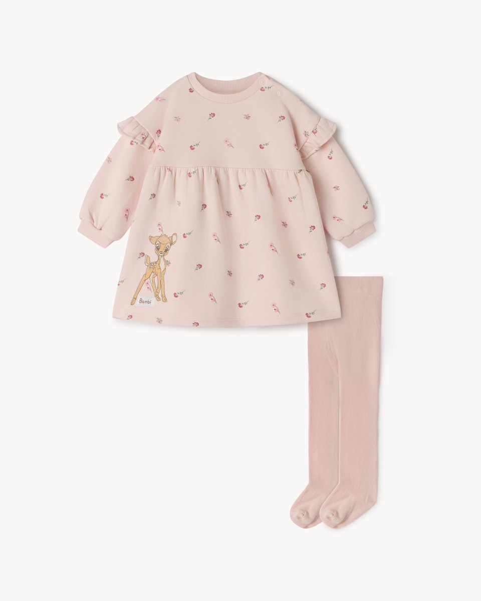 image 1 of Disney Bambi Cotton Rich Sweatdress and Tights in Pink