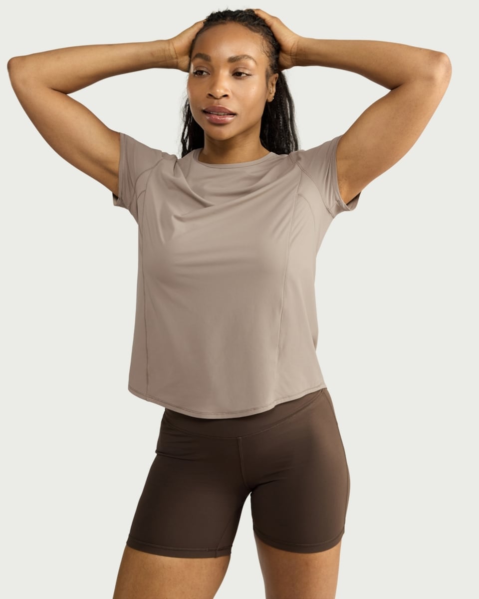 image 1 of F&F Active ULTRAMOVE Short Sleeved Curved Hem T-Shirt in Neutral
