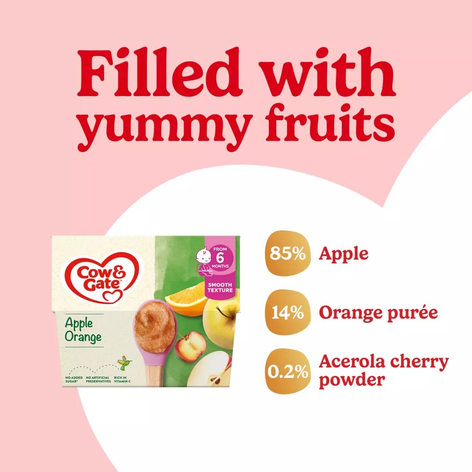 image 1 of Cow & Gate Pots Apple Orange Accerola 4x100g