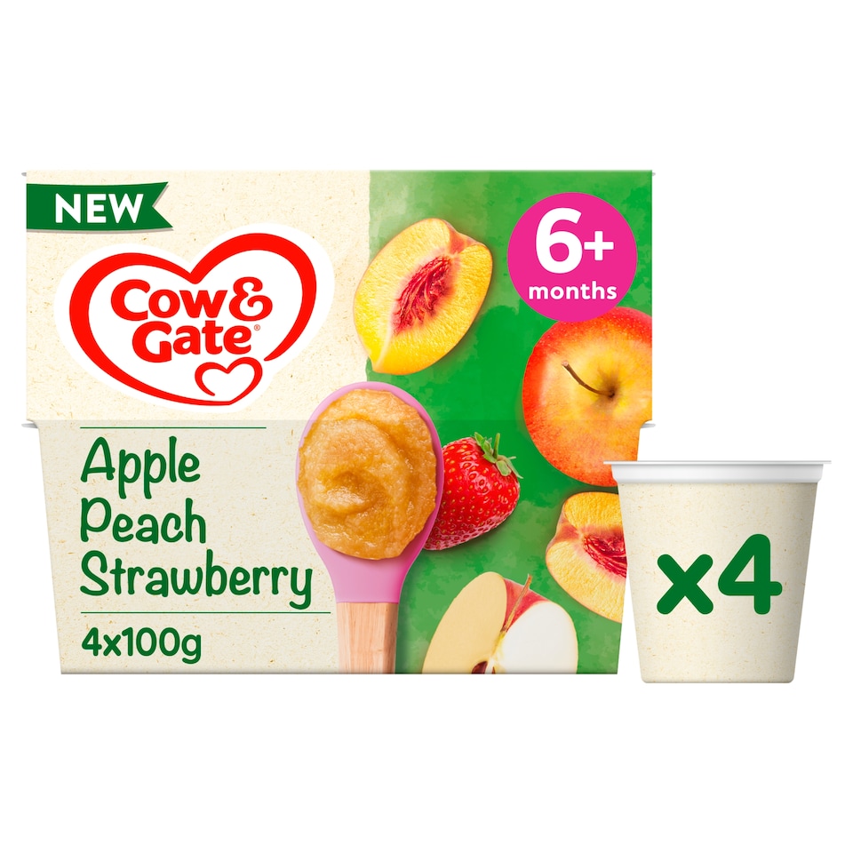 image 1 of Cow & Gate Apple Peach Strawberry Pots 4 x 100g