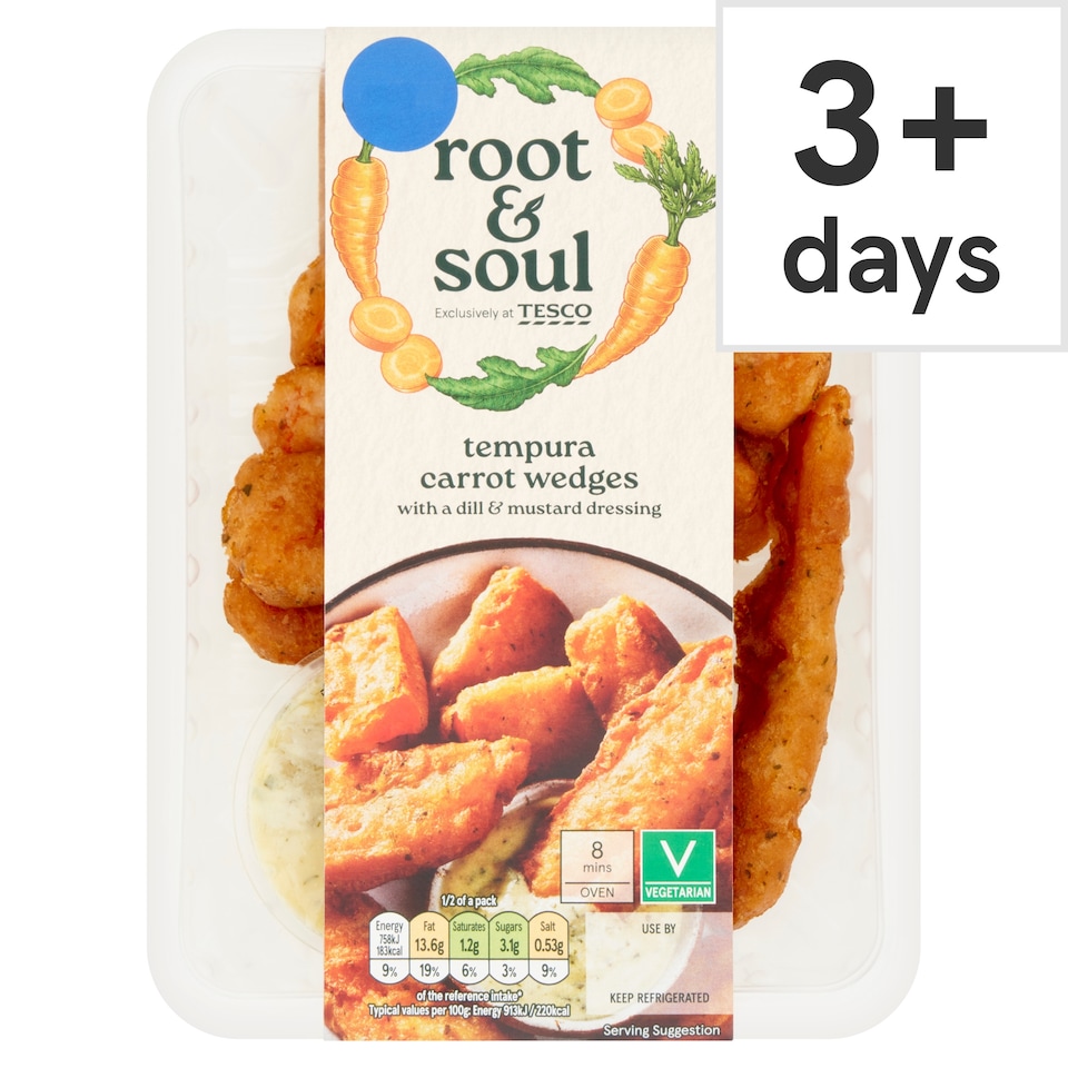 Root & Soul Tempura Carrot Wedges with a Dill & Mustard Mayo Dip 180g