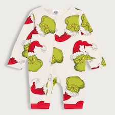 The Grinch Print Pure Cotton Sleepsuit in White