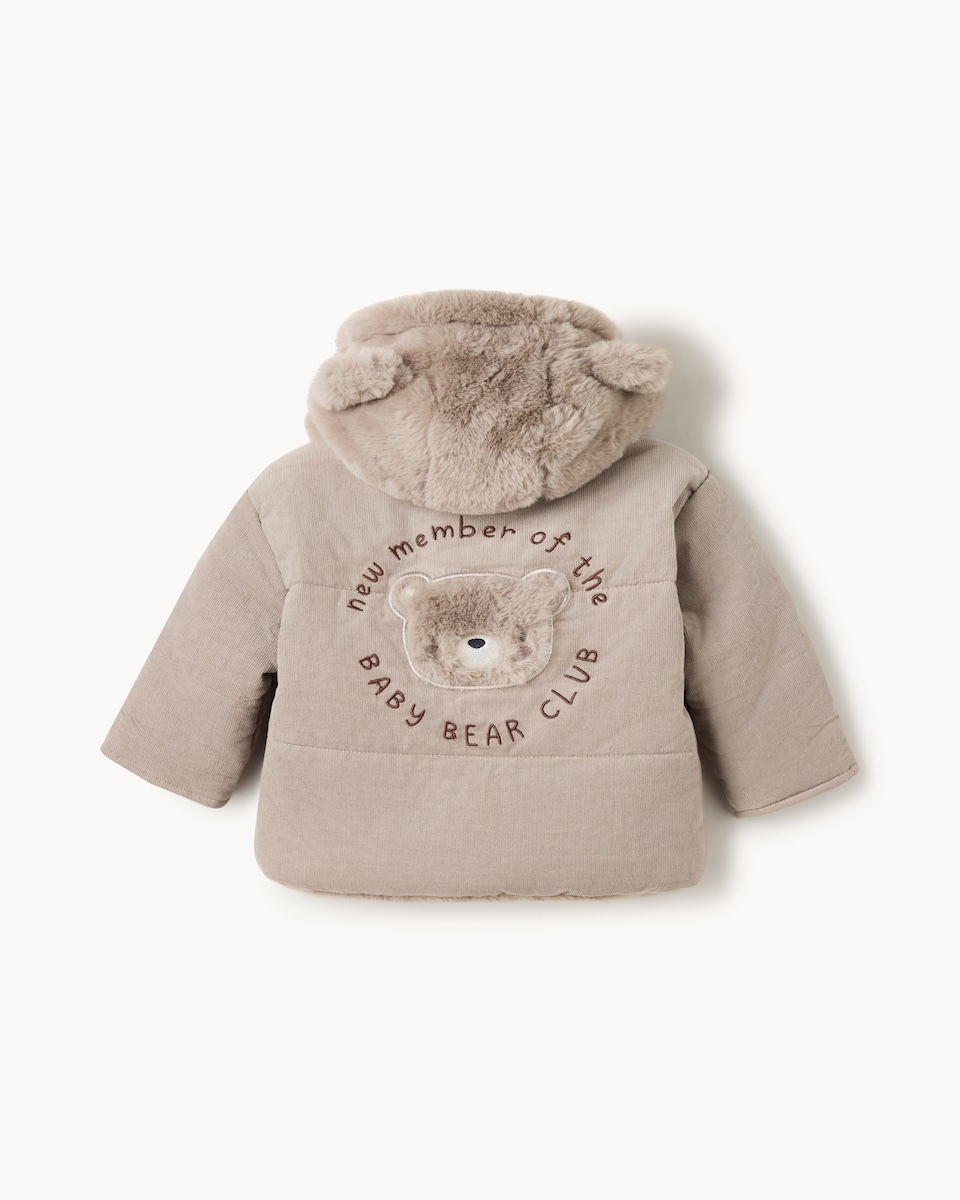 image 1 of F&F Baby Pure Cotton Corduroy Bear Jacket in Tan