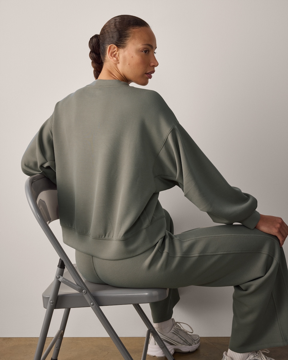 image 1 of F&F Active Pleated Sleeves Sweatshirt in Khaki