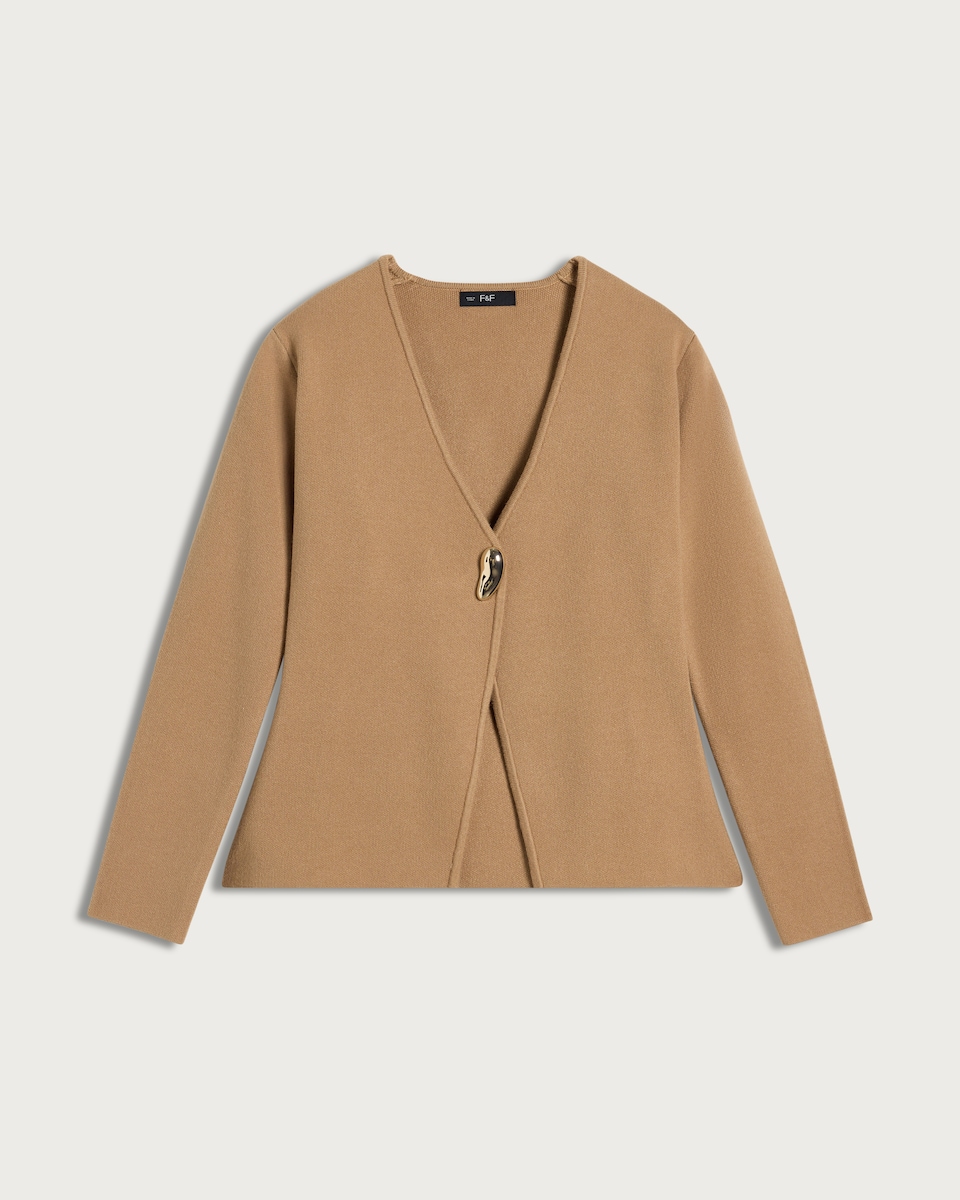 image 1 of F&F V Neck Metal Accent Cardigan in Mink
