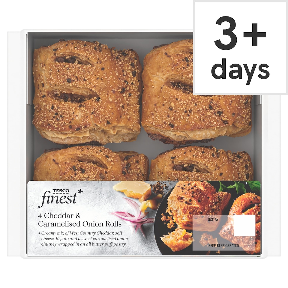 Tesco Finest 4 Vintage Cheddar & Caramelised Onion Rolls 188G