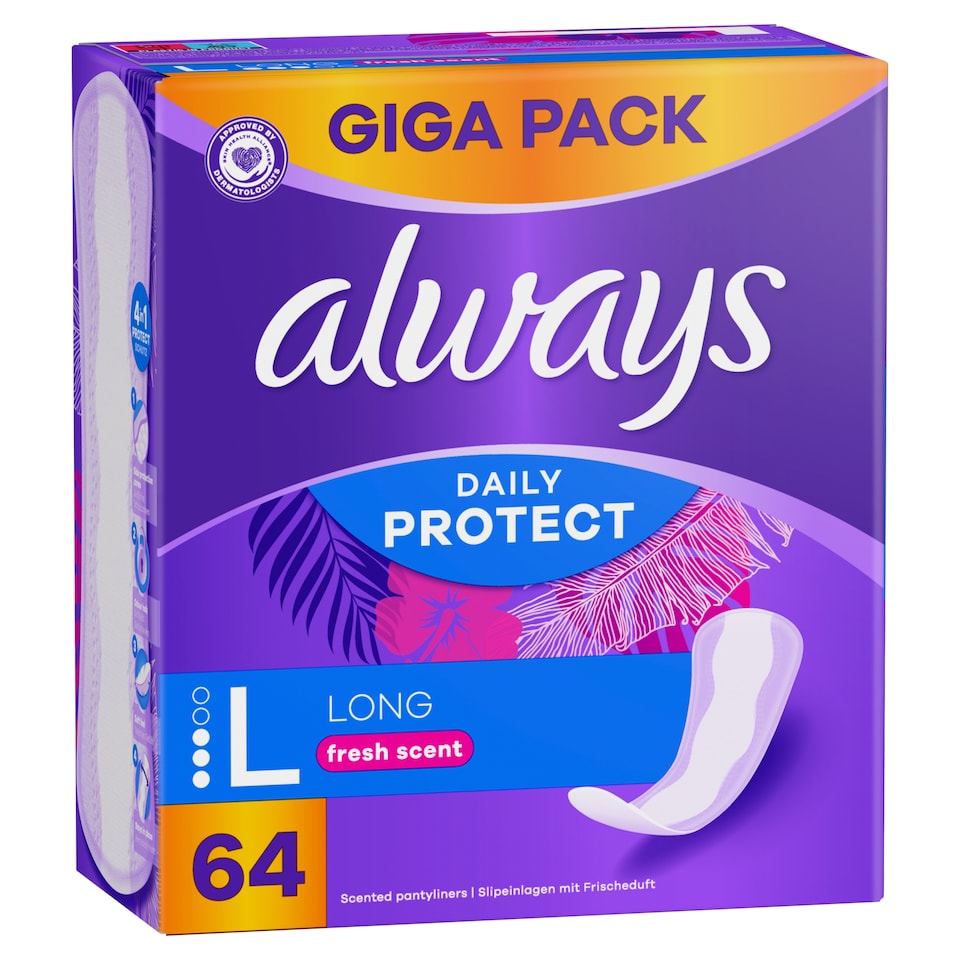 Always Daily Protect Hosszú Friss illattal Tisztasági Betét 64 Darabos Kiszerelés 1. kép
