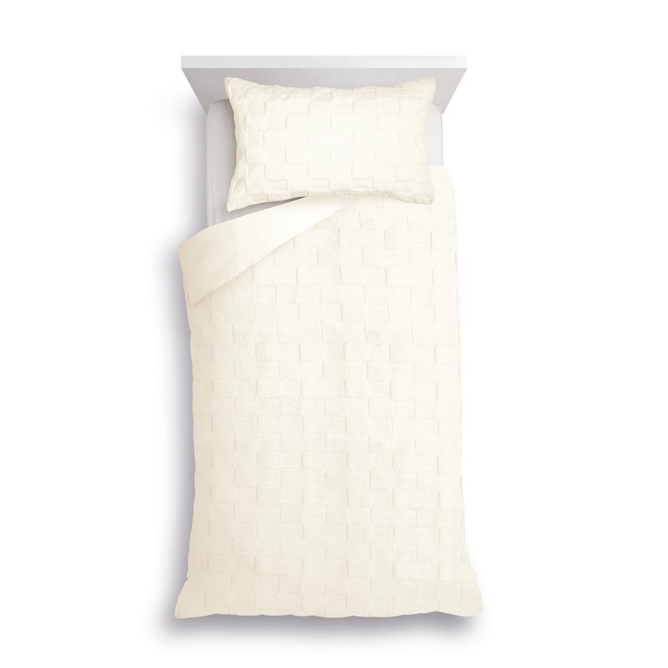 F&F Home Ivory Checkerboard Faux Fur Duvet Cover Set Single
