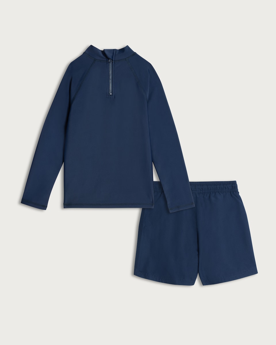 image 1 of F&F 2-Piece Rash Vest and Swim Shorts Set in Navy